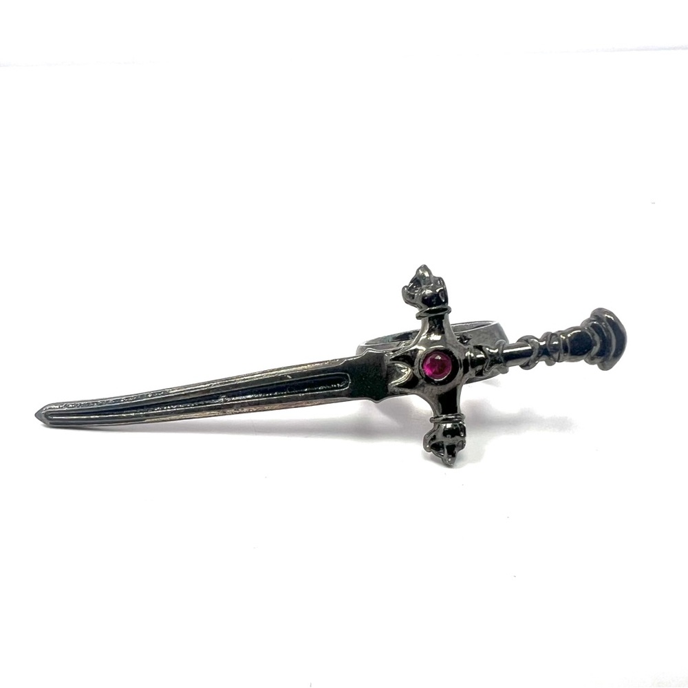 Han Cholo x Karma loop Sword Ring Gunmetal W/ Red Crystal Women’s Sz 5 Rare